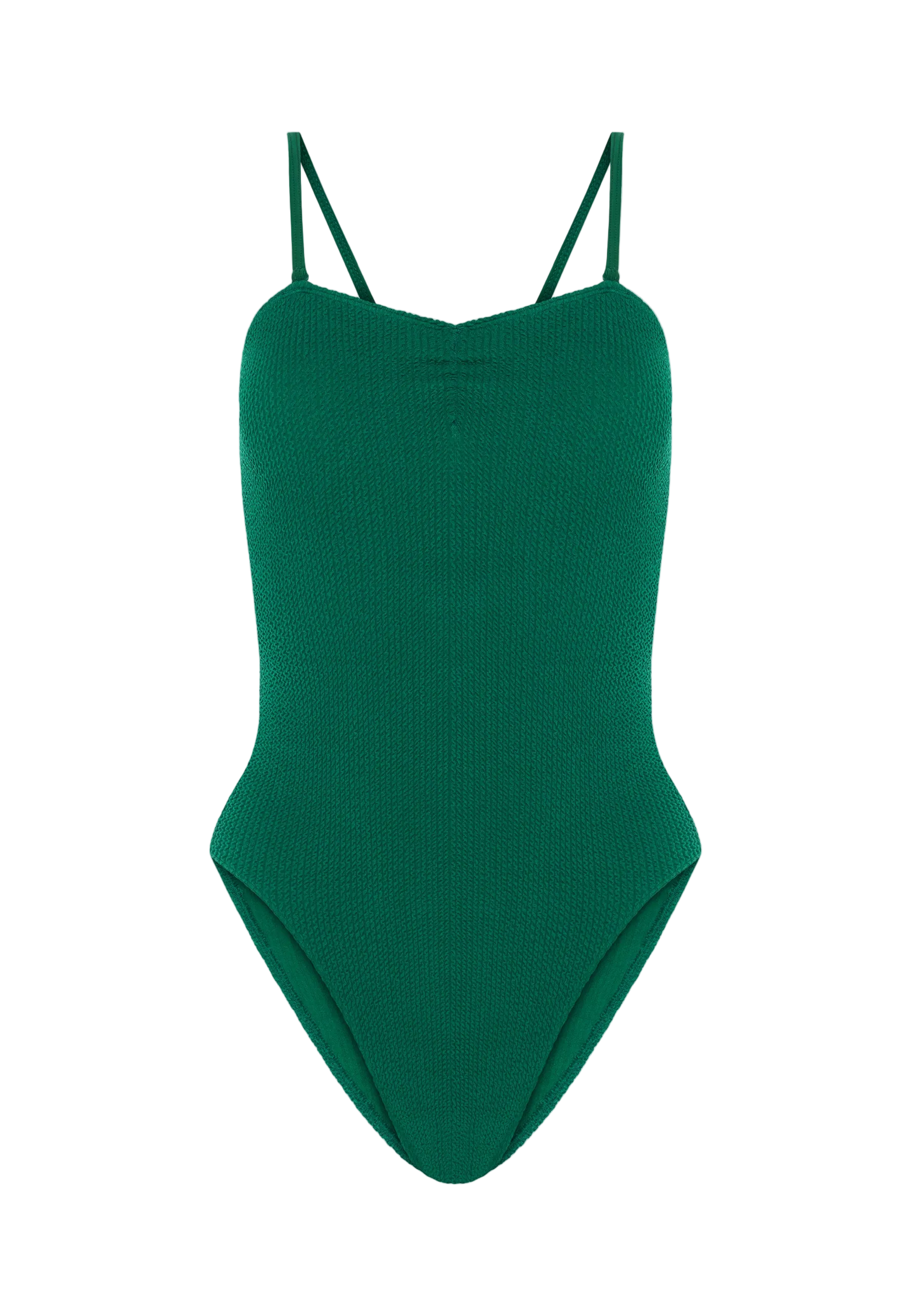 Green swimsuit with thin straps on a white background