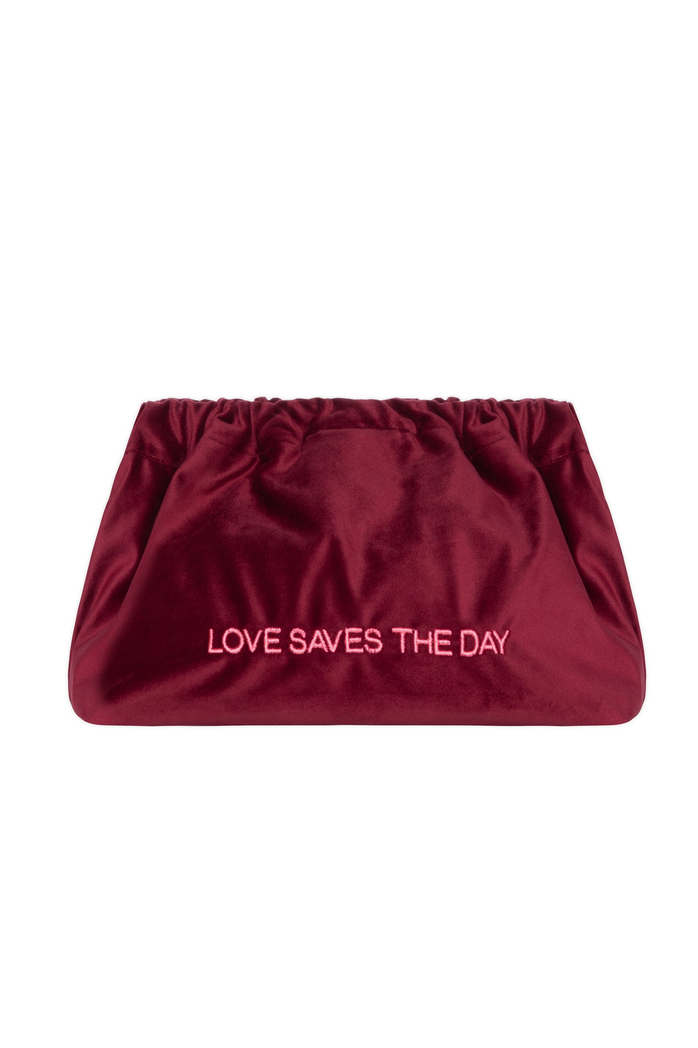 VELVET CLUTCH BAG LOVE SAVES THE DAY
