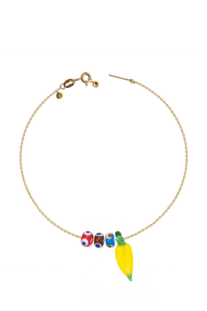 FRUIT GLASS BEAD GOLD PLATED NECKLACE BANANA