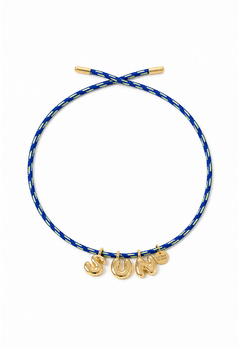 BUBBLE LETTERS GOLD PLATED RIBBON NECKLACE BAG CHARM