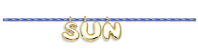 BUBBLE LETTERS GOLD PLATED RIBBON NECKLACE BAG CHARM