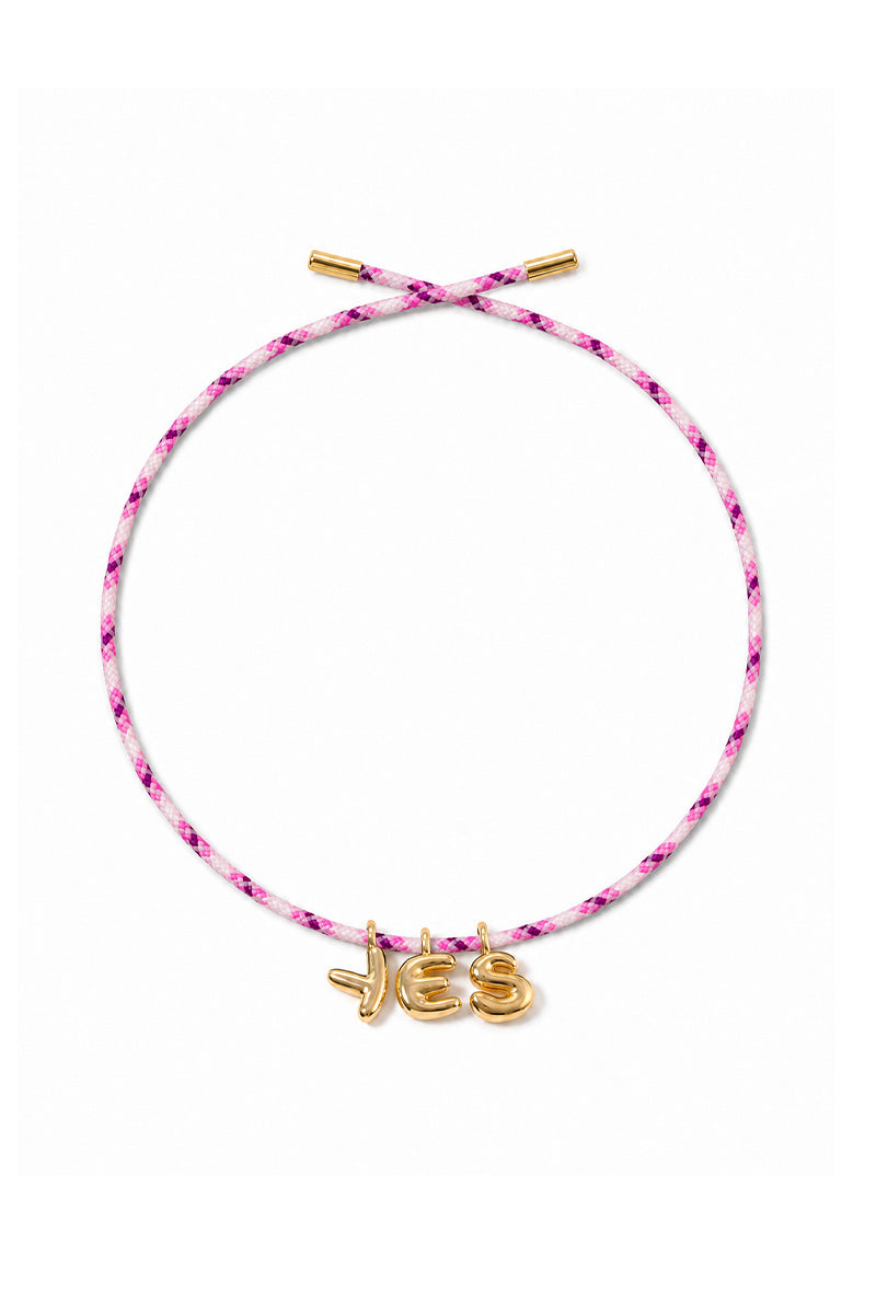 BUBBLE LETTERS GOLD PLATED RIBBON NECKLACE BAG CHARM