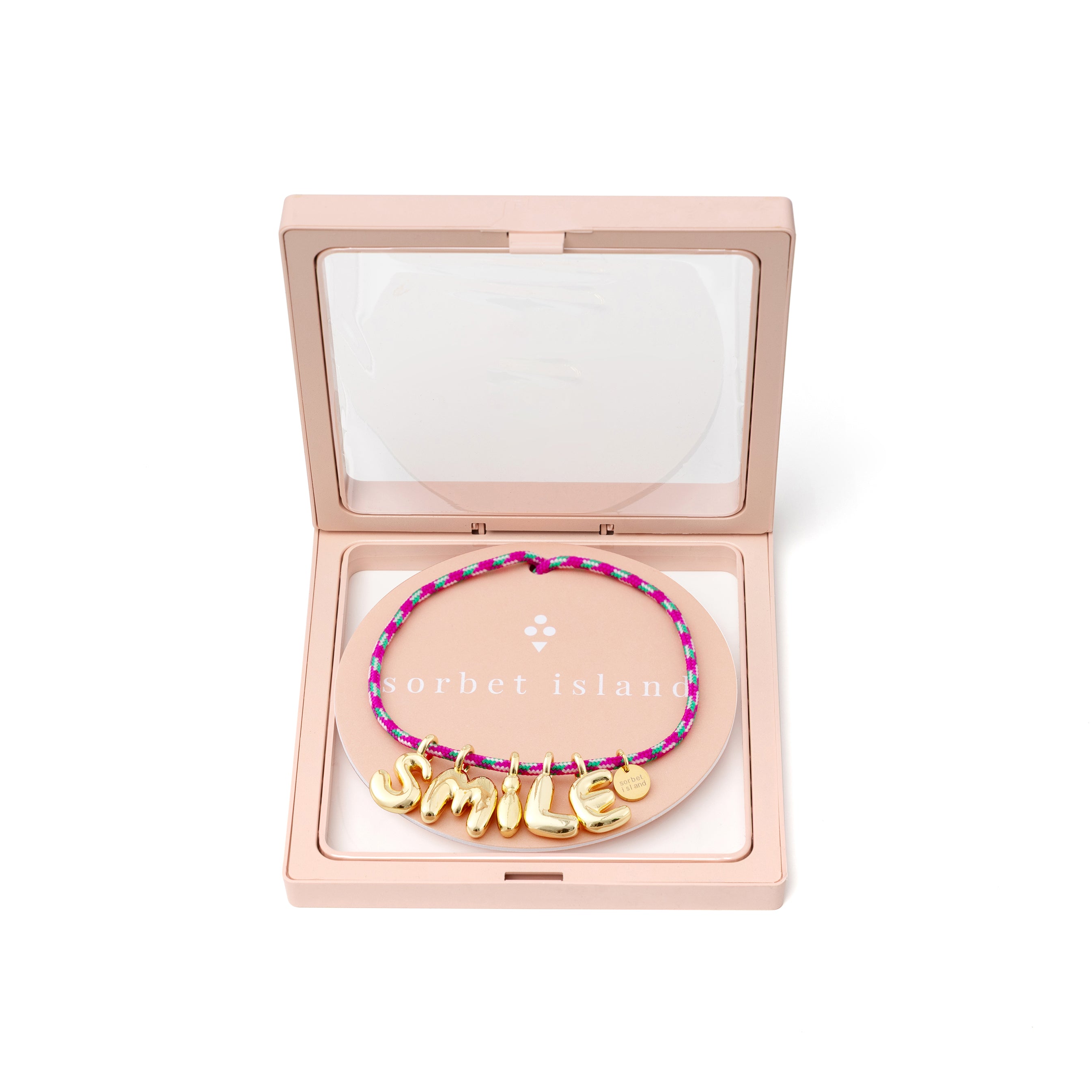 BBLN0008 bubble letters necklace fuchsia packaging