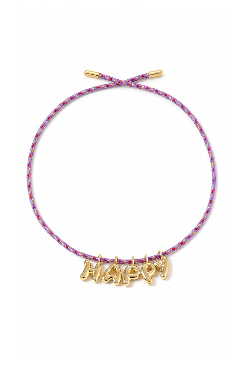 BUBBLE LETTERS GOLD PLATED RIBBON NECKLACE BAG CHARM