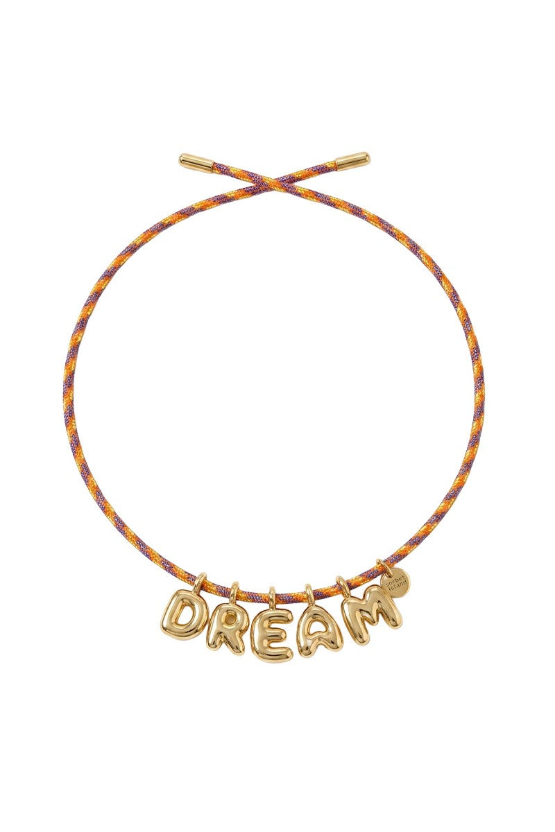 BUBBLE LETTERS GOLD PLATED RIBBON NECKLACE BAG CHARM