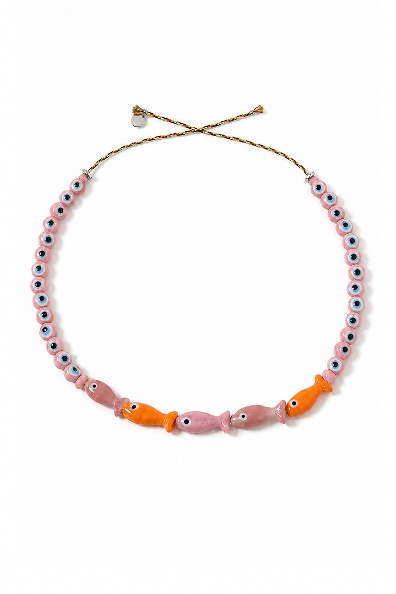 FISH with EYE BEAD PINK NECKLACE BAG CHARM