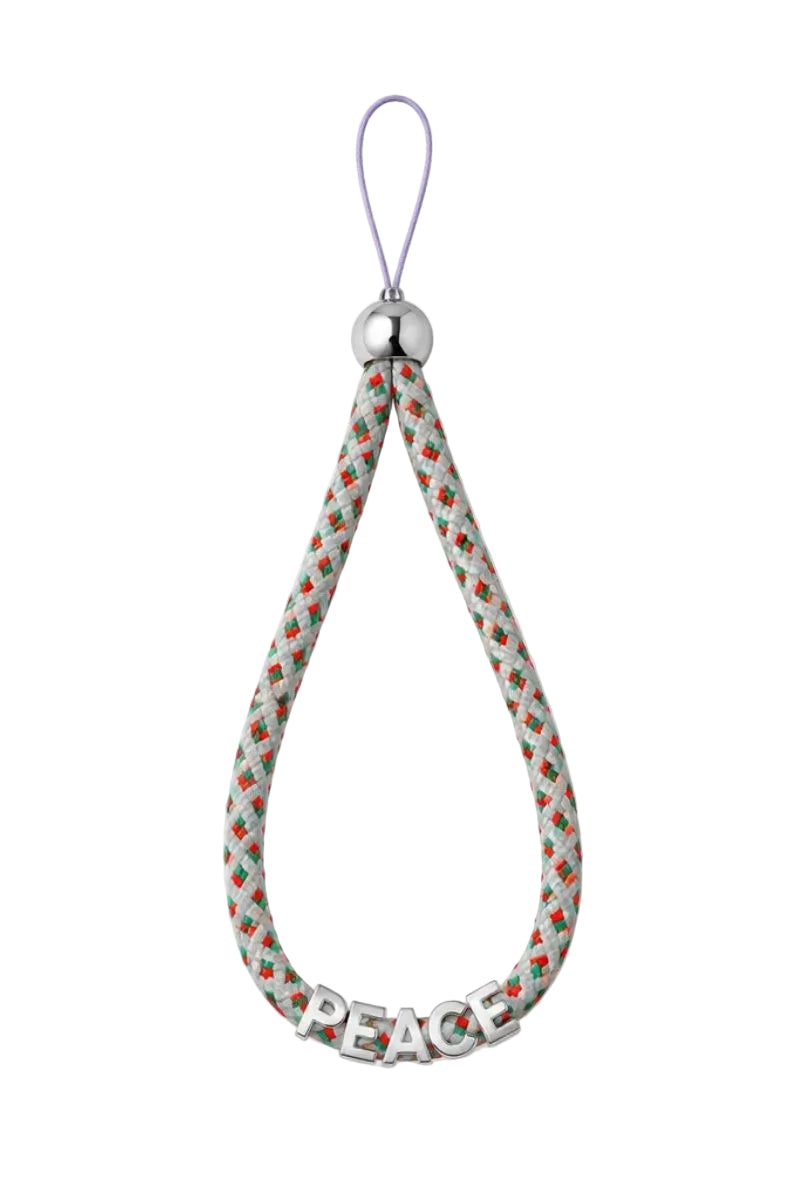 SILVER LETTER PHONE STRAP PEACE