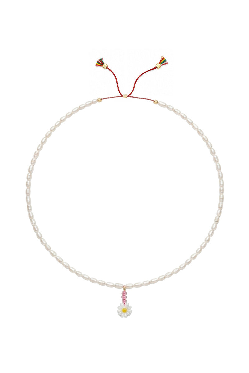 MOTHER OF PEARL PENDANT NECKLACE NEON PINK FLOWER