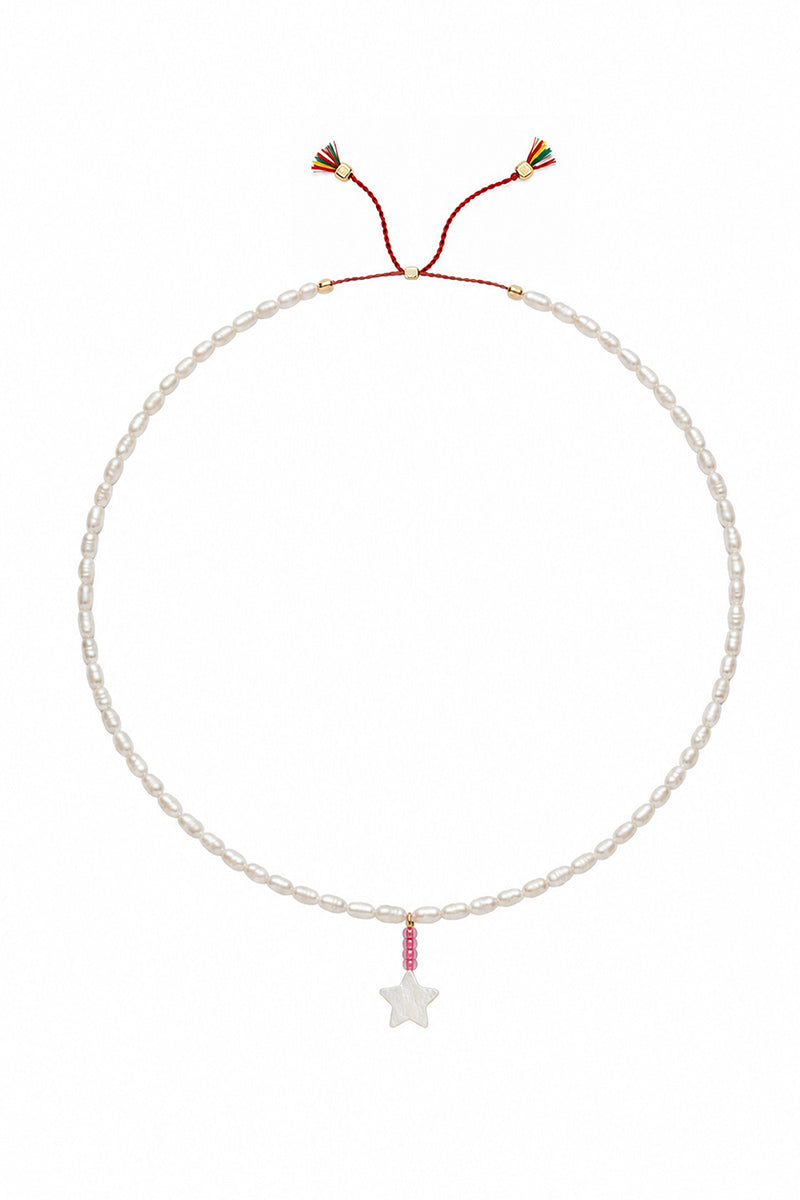 MOTHER OF PEARL PENDANT NECKLACE NEON PINK STAR