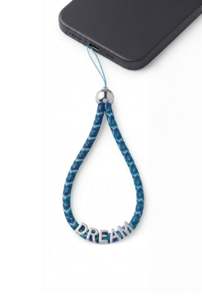 SILVER LETTER PHONE STRAP DREAM