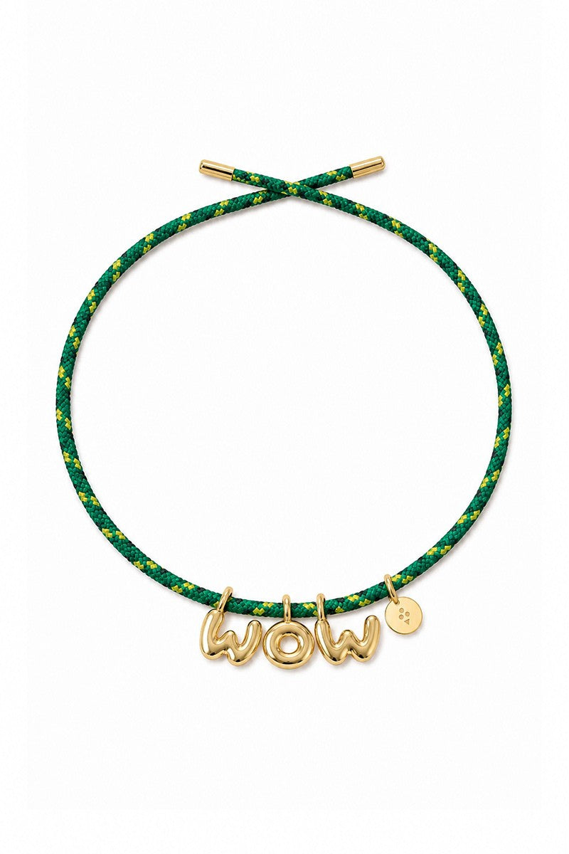 BUBBLE LETTERS GOLD PLATED RIBBON NECKLACE BAG CHARM