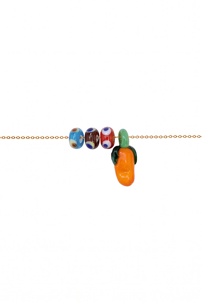 FRUIT GLASS BEAD GOLD PLATED NECKLACE PAPAYA