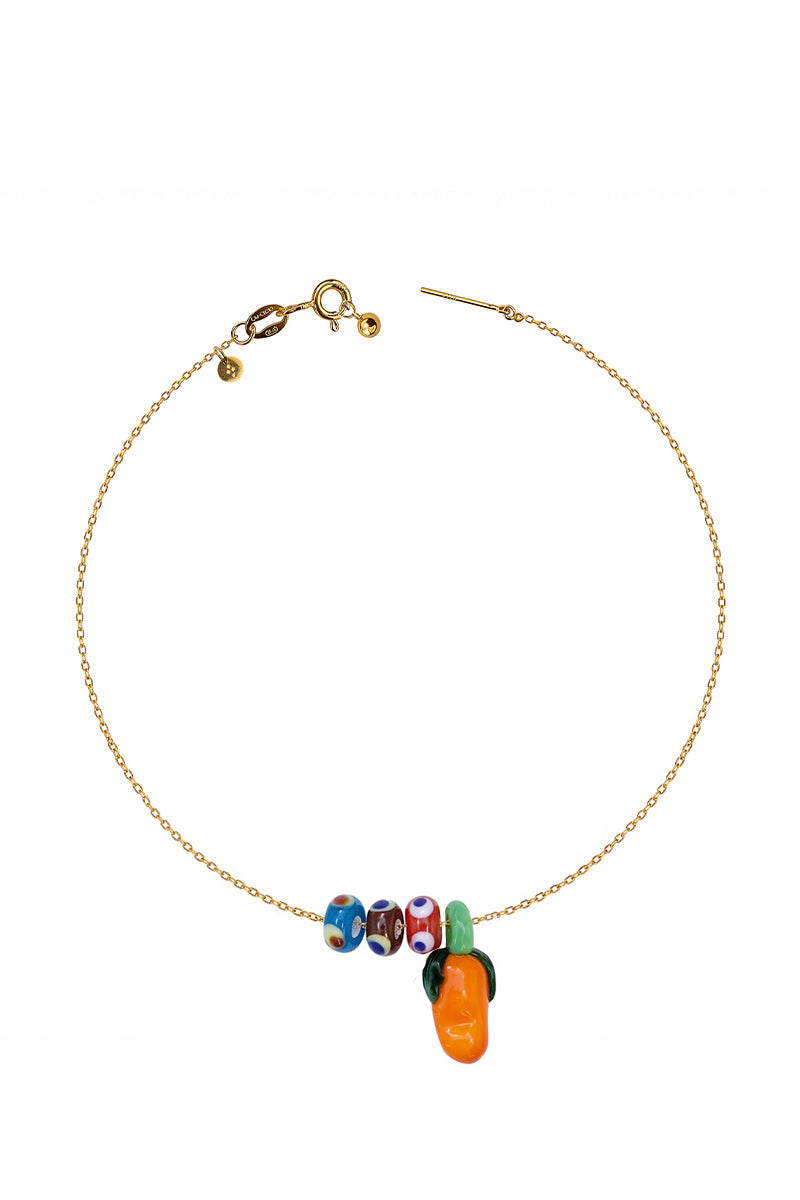 FRUIT GLASS BEAD GOLD PLATED NECKLACE PAPAYA