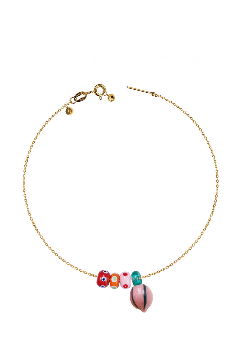 FRUIT GLASS BEAD GOLD PLATED NECKLACE PINK MELON