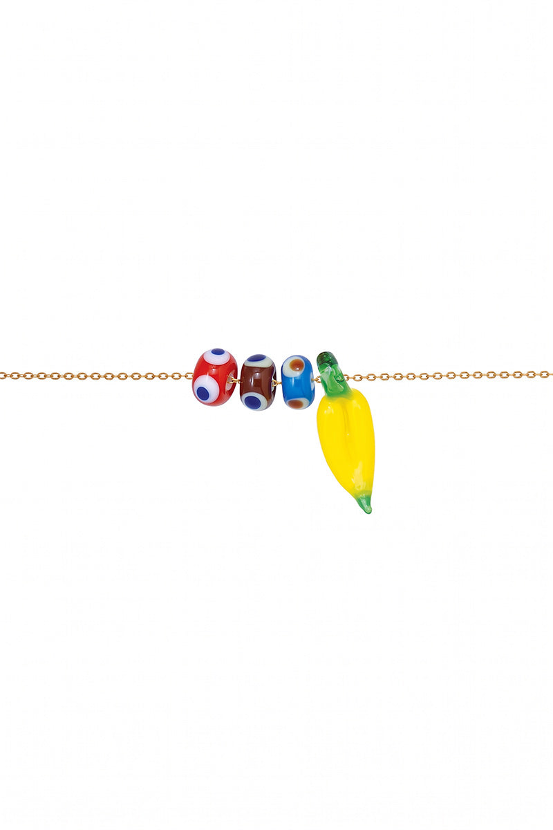 FRUIT GLASS BEAD GOLD PLATED NECKLACE BANANA