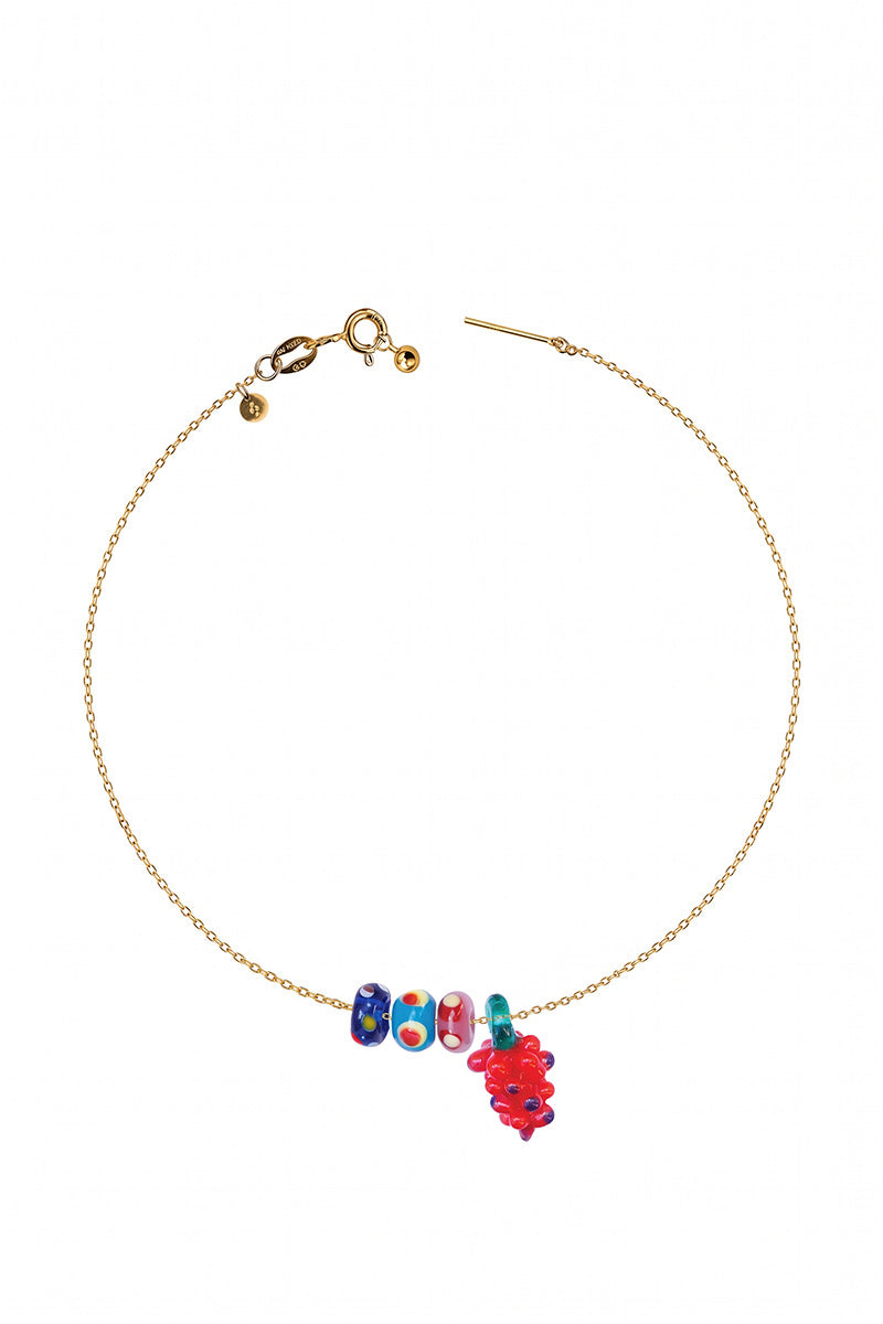 FRUIT GLASS BEAD GOLD PLATED NECKLACE RASPBERRY