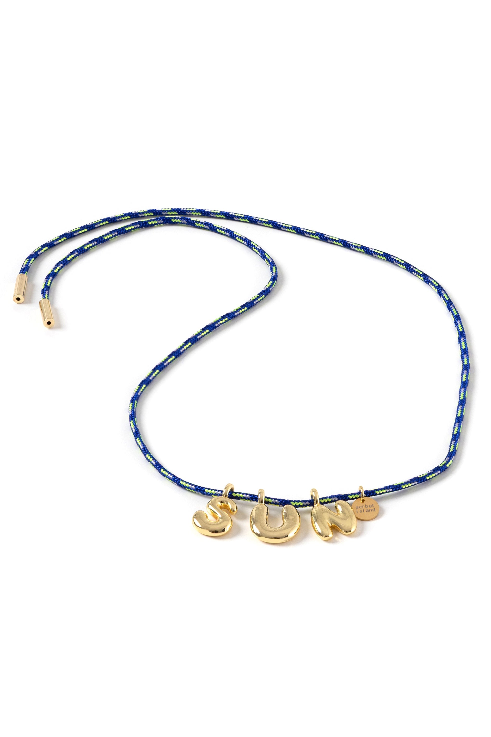 BBLN0001 Bubble Letters necklace blue front