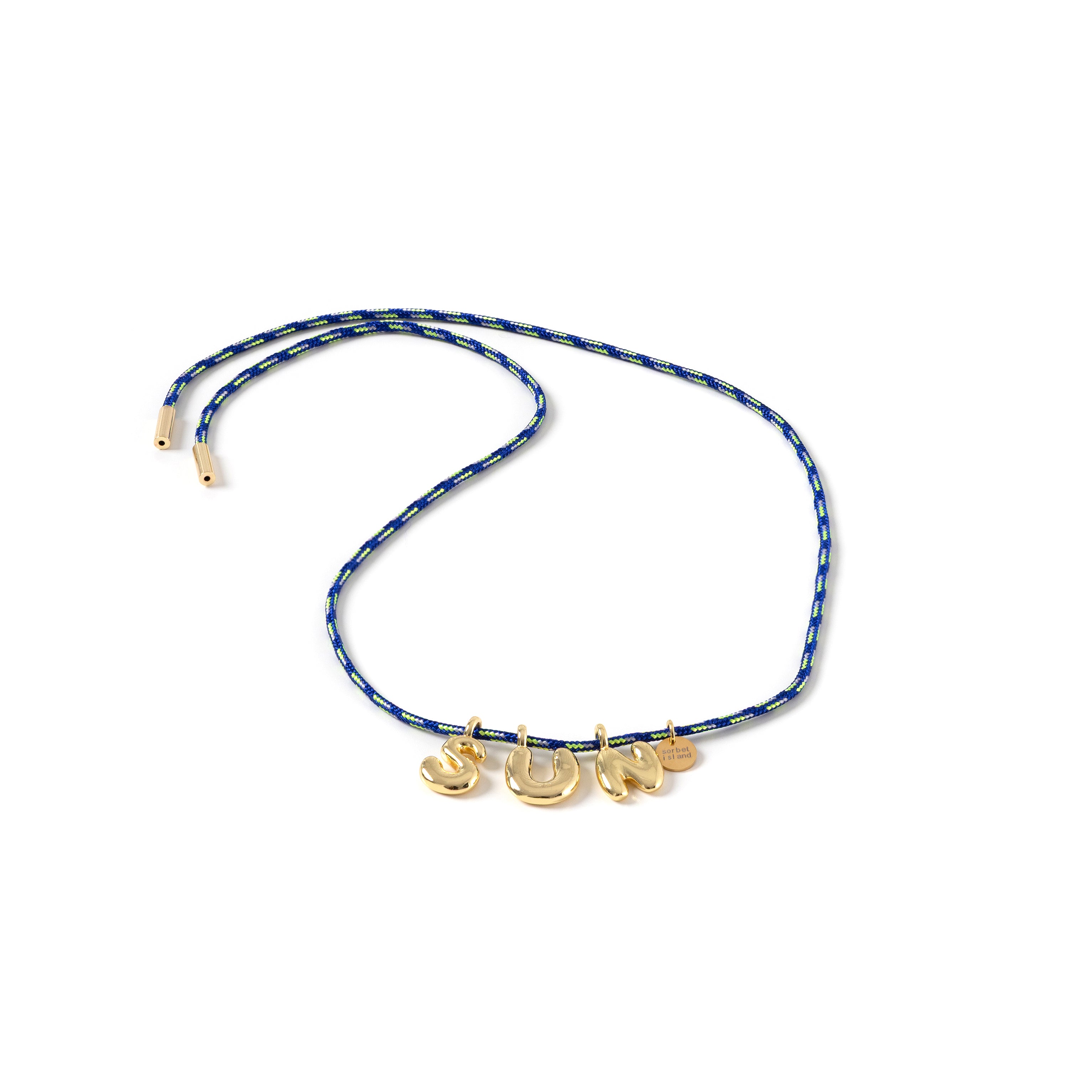 BBLN0001 Bubble Letters necklace blue front