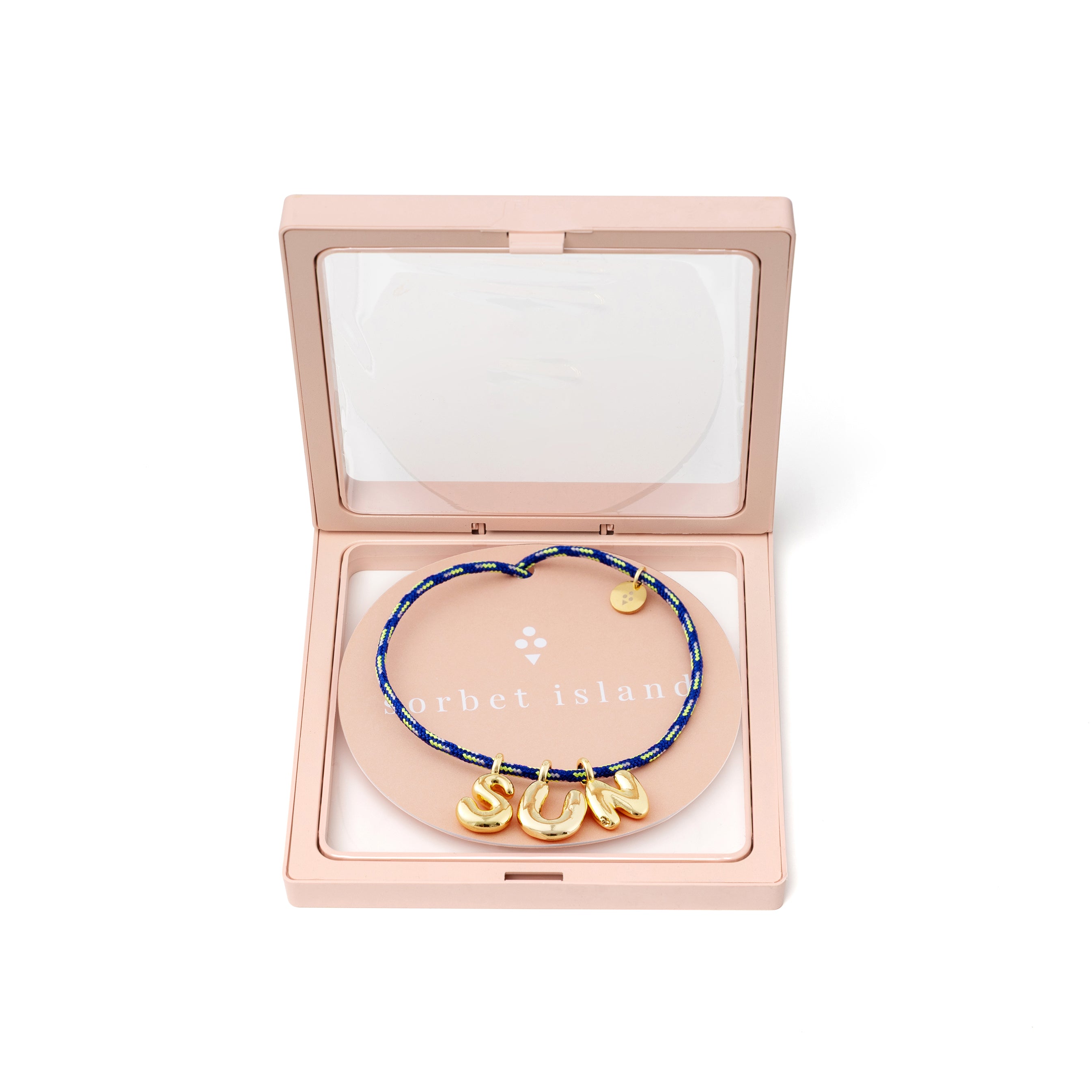 BBLN0001 Bubble Letters necklace blue packaging