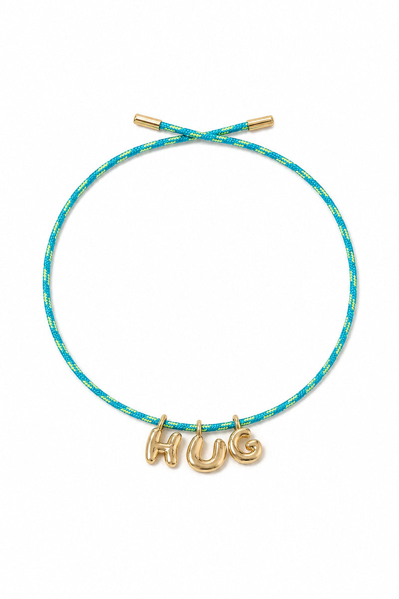 BUBBLE LETTERS GOLD PLATED RIBBON NECKLACE   BAG CHARM