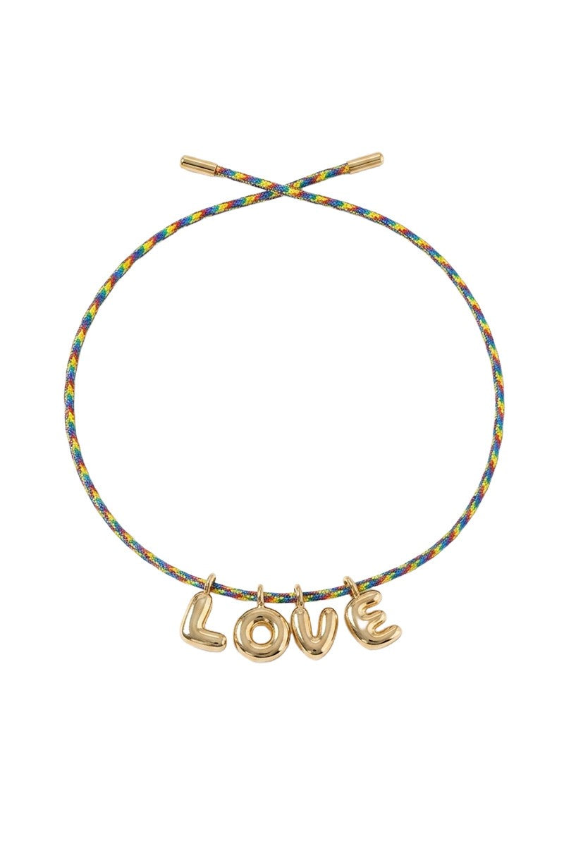 BUBBLE LETTERS GOLD PLATED RIBBON NECKLACE   BAG CHARM