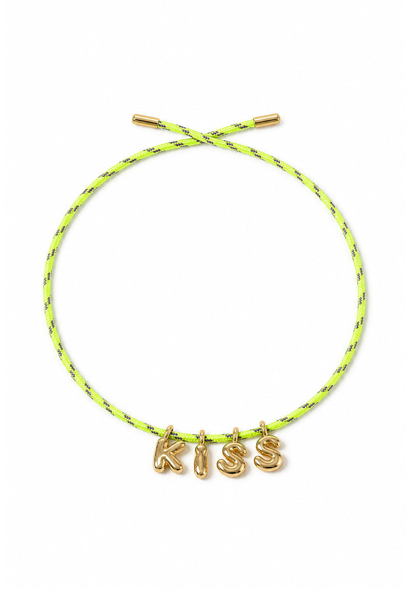 BUBBLE LETTERS GOLD PLATED RIBBON NECKLACE   BAG CHARM