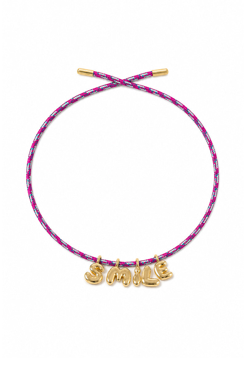BUBBLE LETTERS GOLD PLATED RIBBON NECKLACE   BAG CHARM