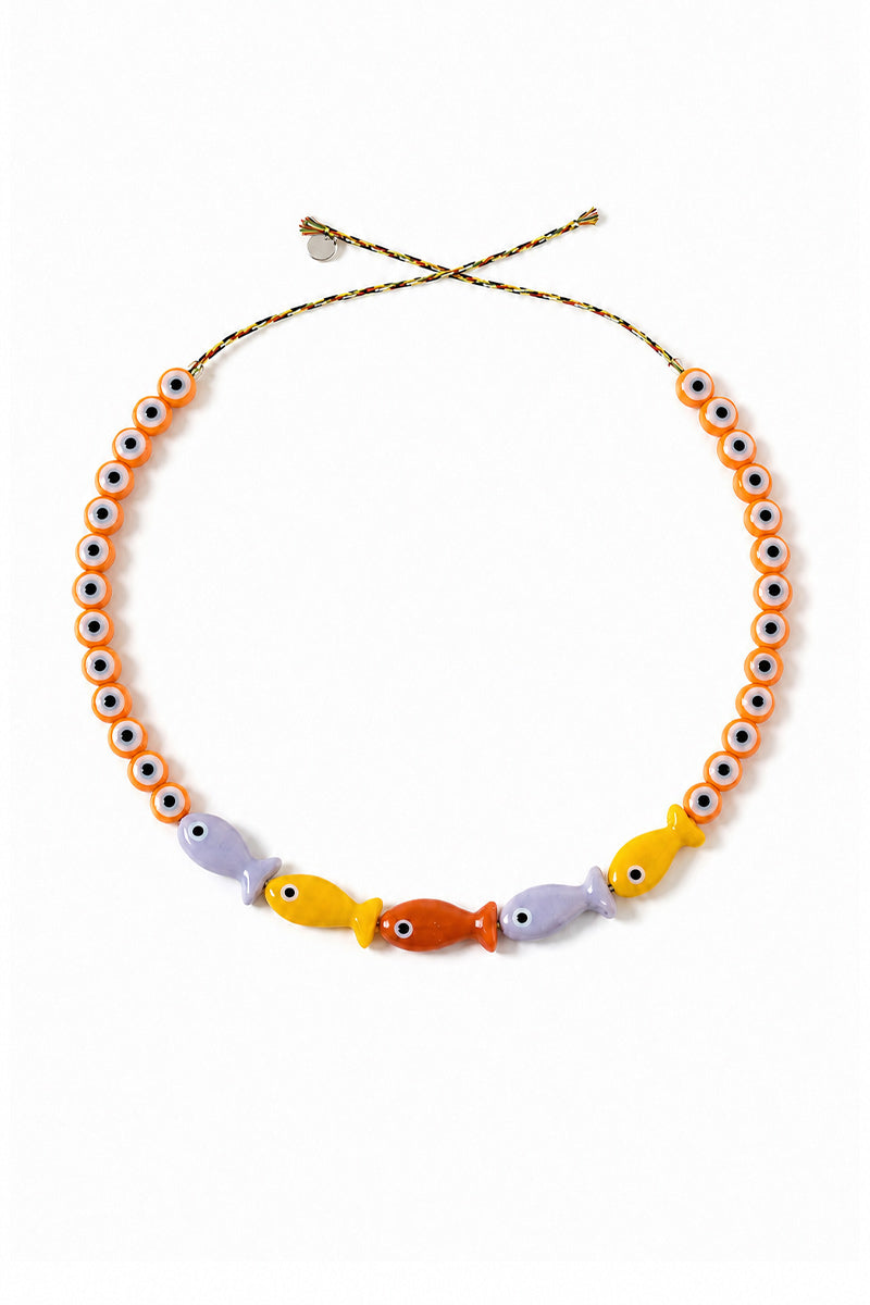 FISH with EYE BEAD ORANGE NECKLACE   BAG CHARM