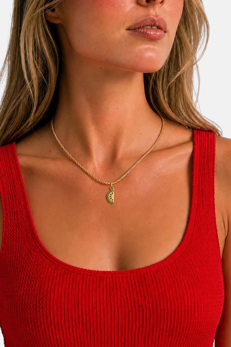 GOLD PLATED CHARM LIME NECKLACE