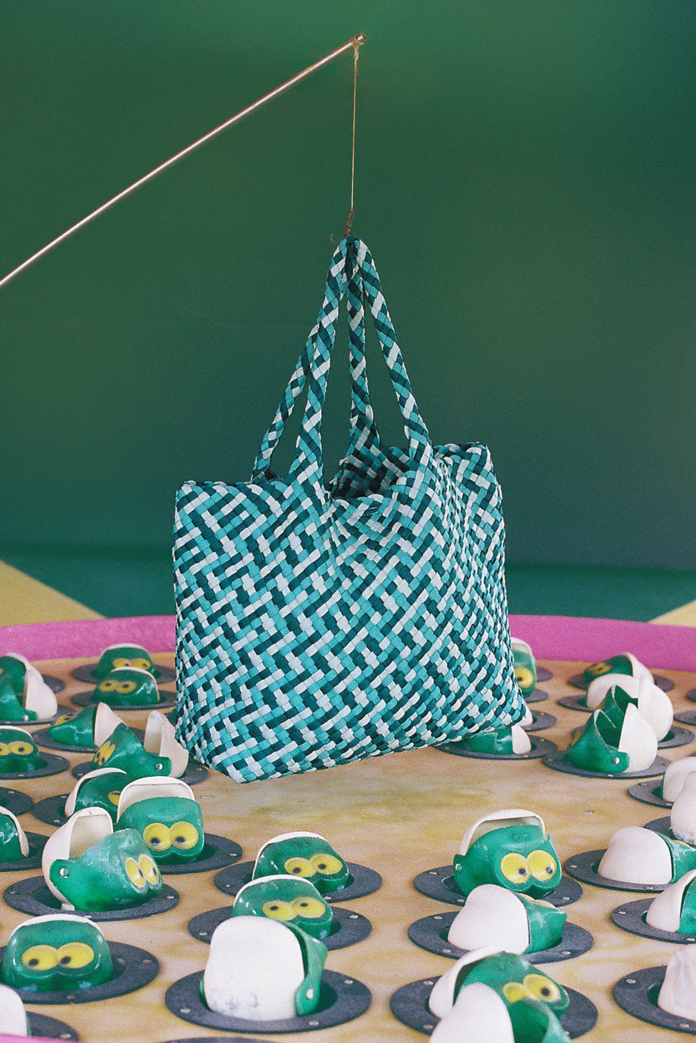 HANDWOVEN NEOPRENE LARGE TOTE BAG MULTICOLOUR GREEN