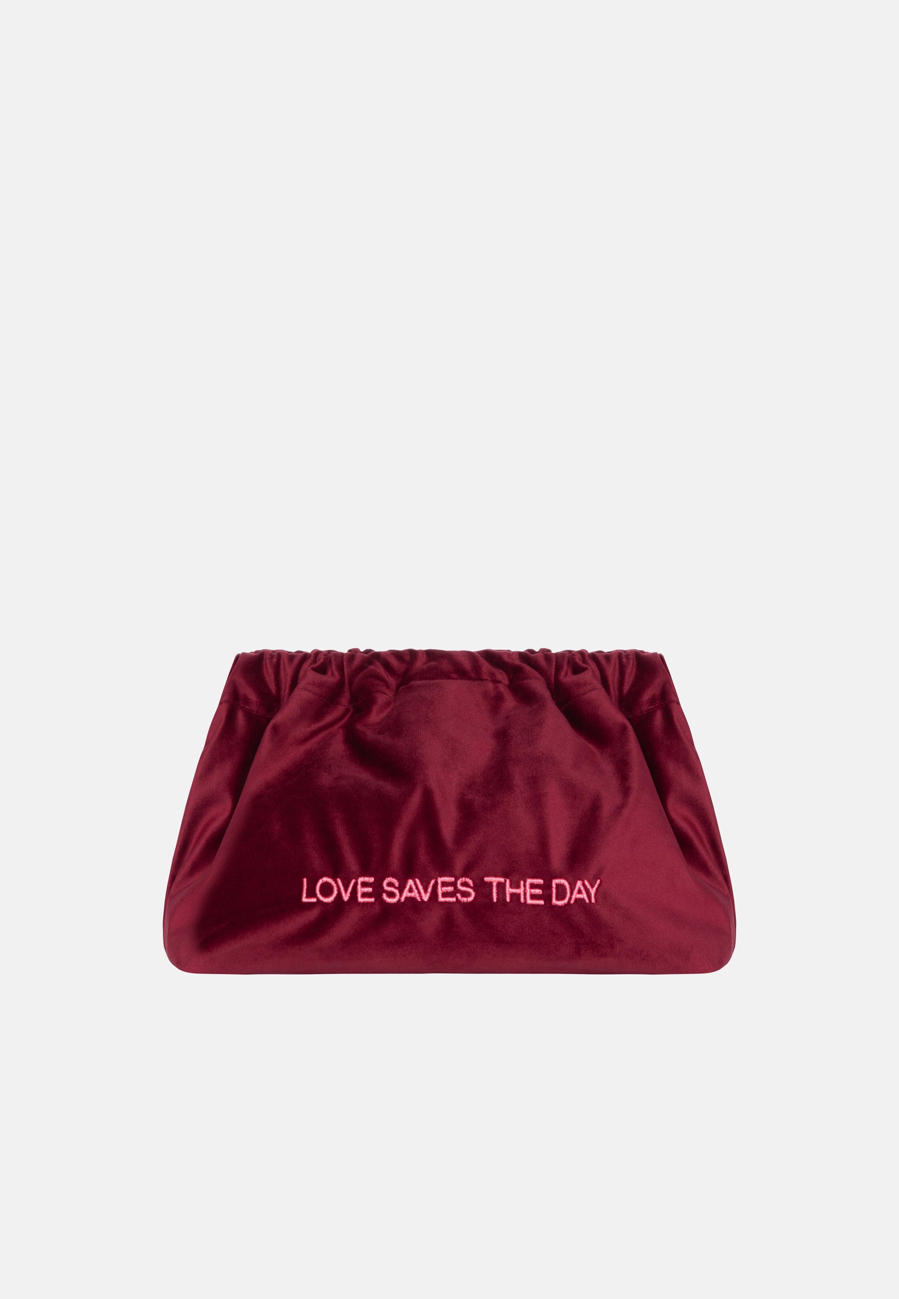 VELVET CLUTCH BAG LOVE SAVES THE DAY