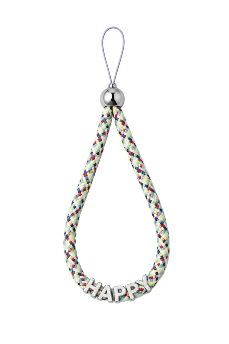 SILVER LETTER PHONE STRAP HAPPY