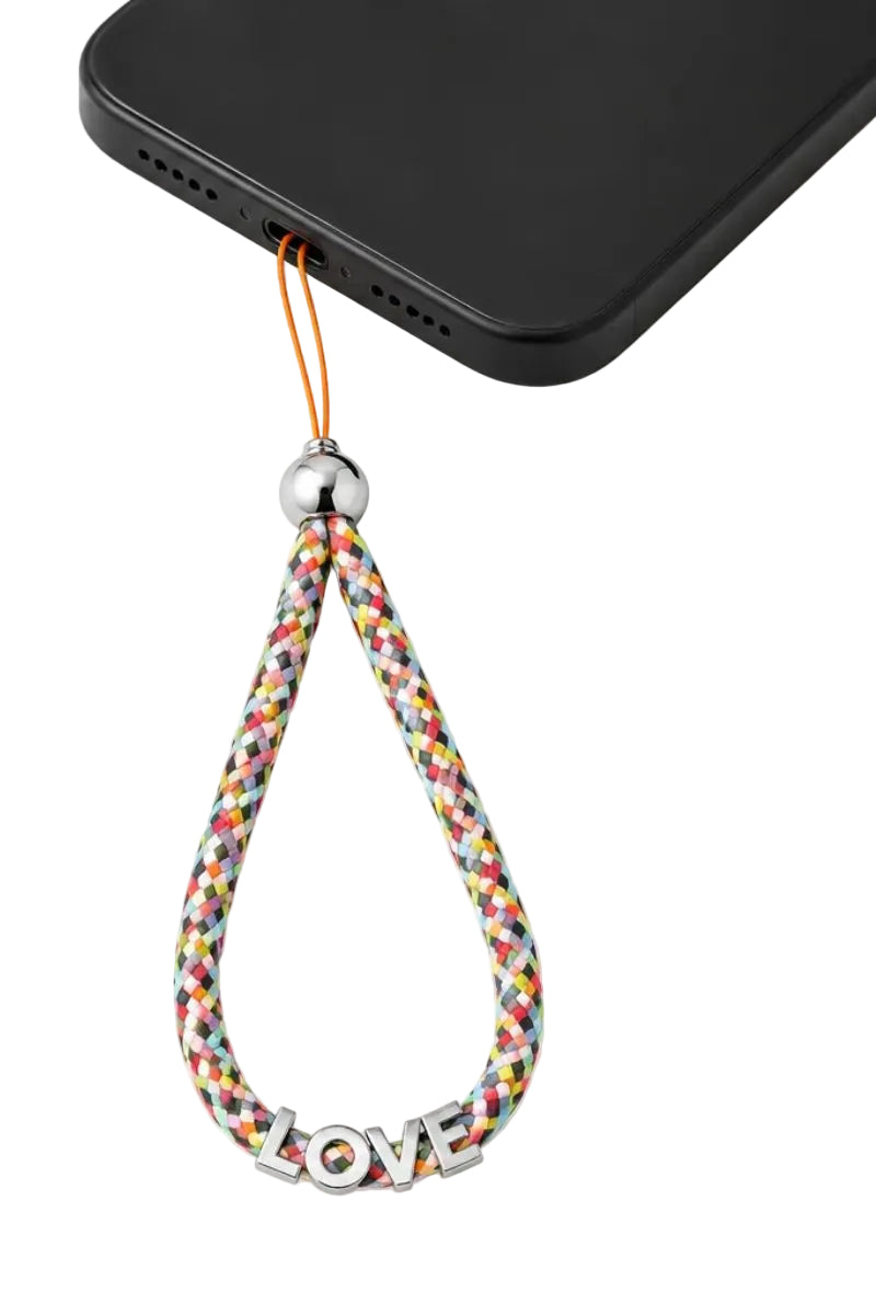 SILVER LETTER PHONE STRAP LOVE