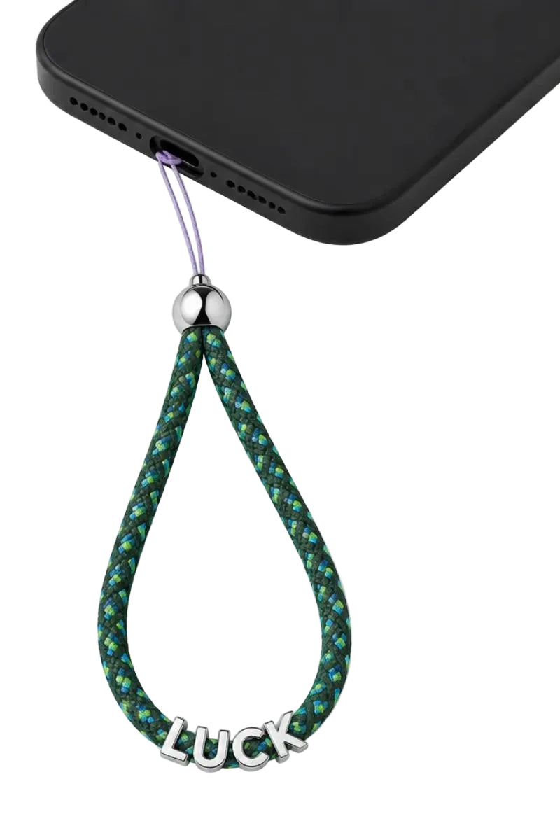 SILVER LETTER PHONE STRAP LUCK