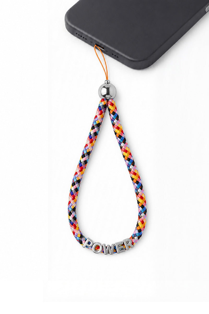 SILVER LETTER PHONE STRAP POWER