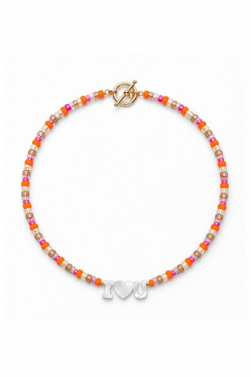 PONY BEAD   MOTHER OF PEARL NECKLACE I LOVE U