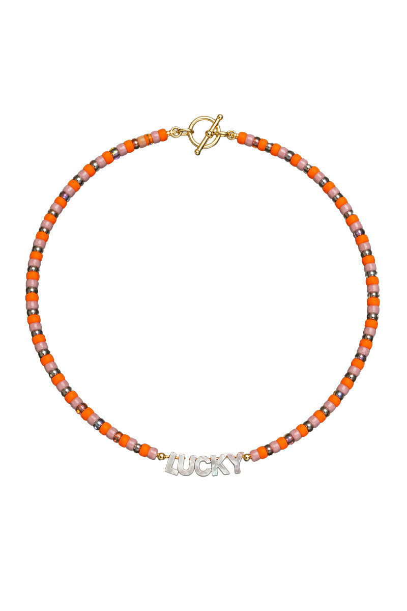 PONY BEAD   MOTHER OF PEARL NECKLACE LUCKY