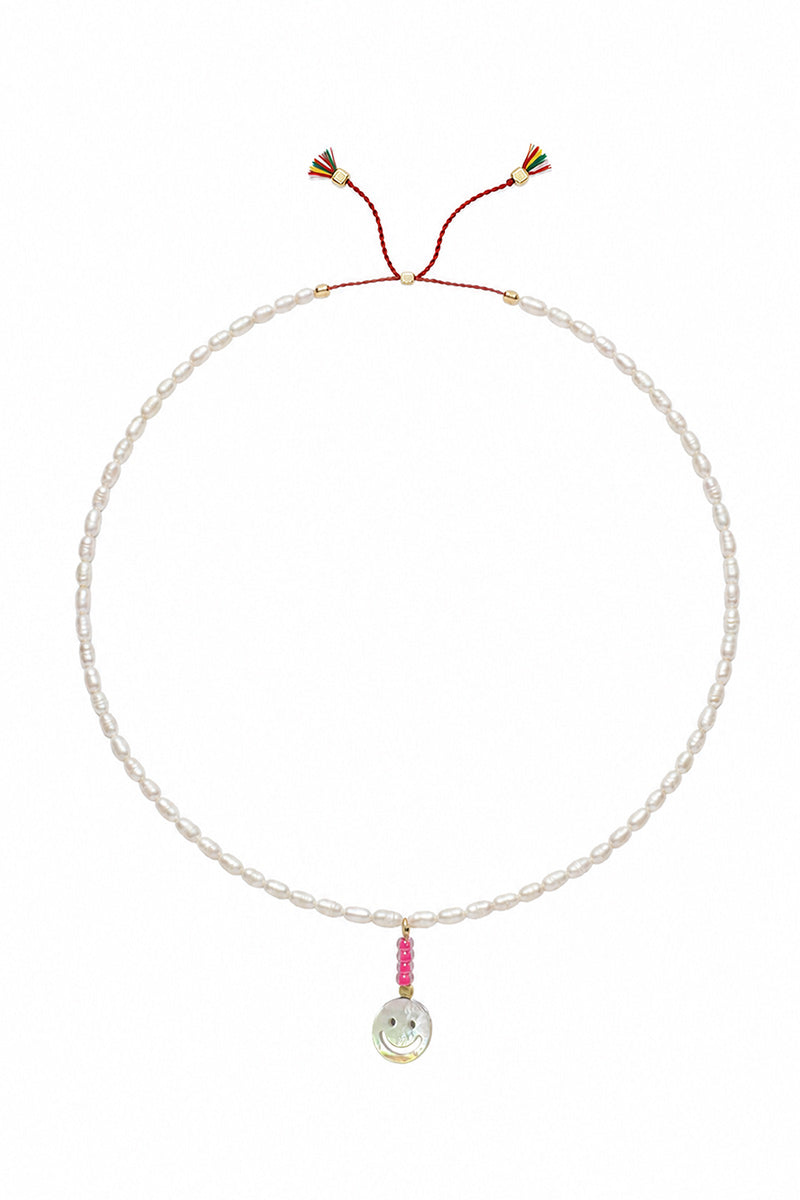MINI FWP   PENDANT NECKLACE NEON PINK HAPPY FACE